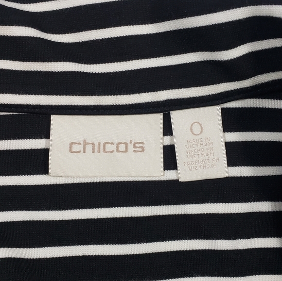 Chicos Black White Striped Jacket Size 0 US 4 SMALL Full Zip Belted Lightweight - Picture 10 of 14